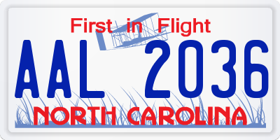 NC license plate AAL2036