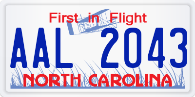 NC license plate AAL2043