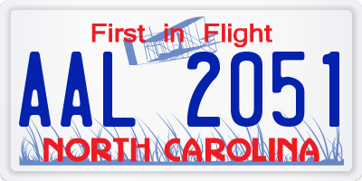 NC license plate AAL2051