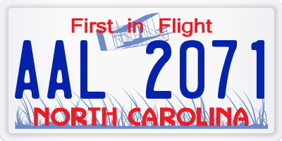 NC license plate AAL2071