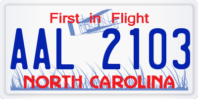 NC license plate AAL2103