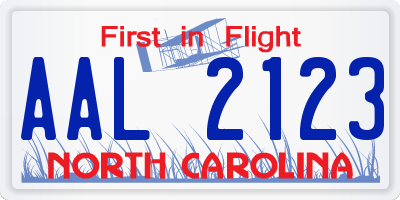 NC license plate AAL2123