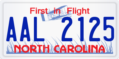 NC license plate AAL2125