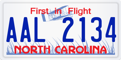 NC license plate AAL2134