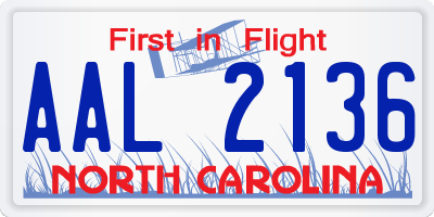 NC license plate AAL2136