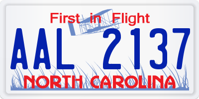 NC license plate AAL2137