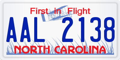 NC license plate AAL2138