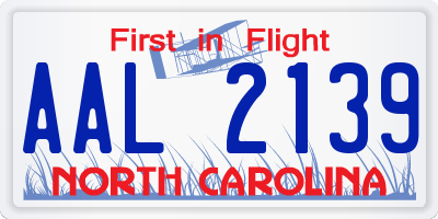 NC license plate AAL2139