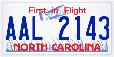 NC license plate AAL2143