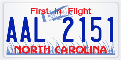 NC license plate AAL2151