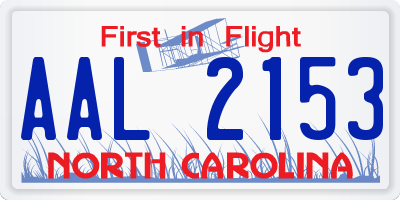 NC license plate AAL2153