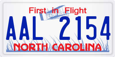 NC license plate AAL2154