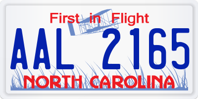 NC license plate AAL2165