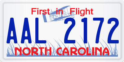 NC license plate AAL2172