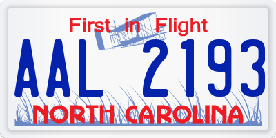 NC license plate AAL2193