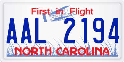 NC license plate AAL2194