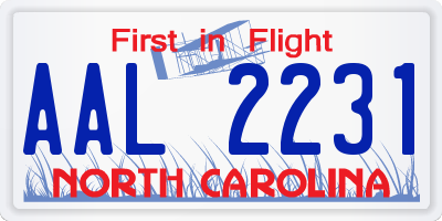 NC license plate AAL2231