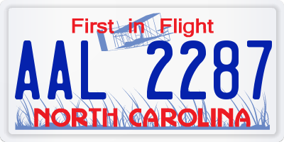 NC license plate AAL2287