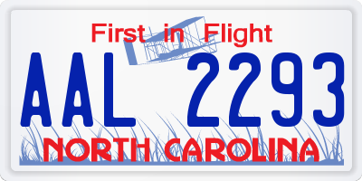 NC license plate AAL2293