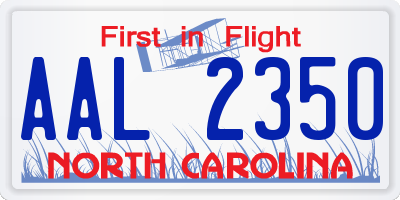 NC license plate AAL2350