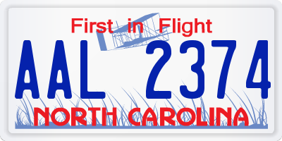 NC license plate AAL2374