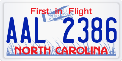 NC license plate AAL2386