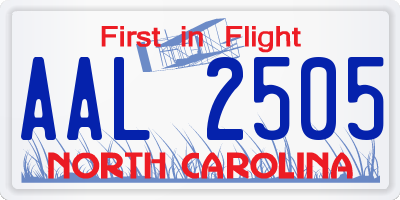 NC license plate AAL2505