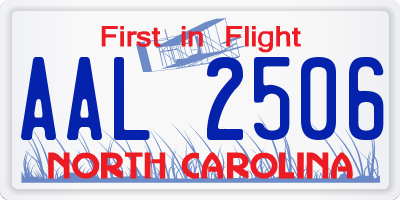 NC license plate AAL2506