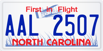 NC license plate AAL2507