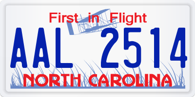 NC license plate AAL2514