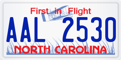 NC license plate AAL2530