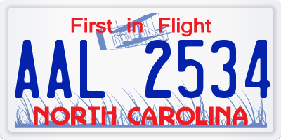NC license plate AAL2534