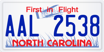 NC license plate AAL2538