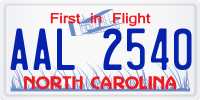 NC license plate AAL2540
