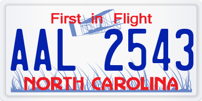 NC license plate AAL2543