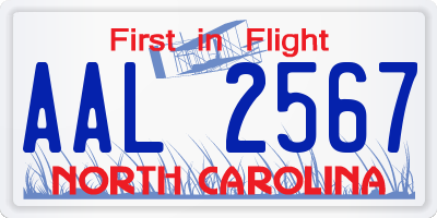 NC license plate AAL2567