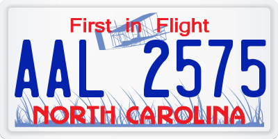 NC license plate AAL2575