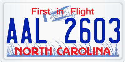 NC license plate AAL2603