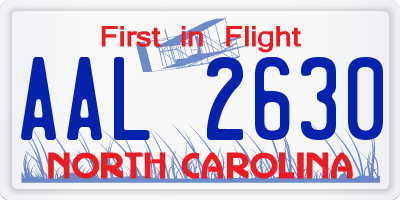 NC license plate AAL2630