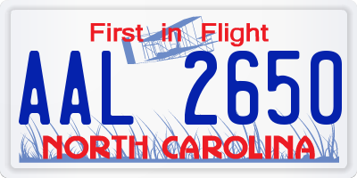 NC license plate AAL2650