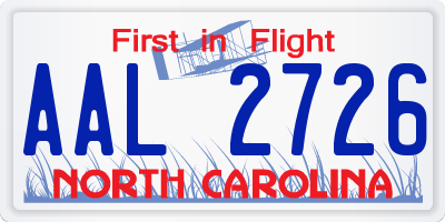 NC license plate AAL2726