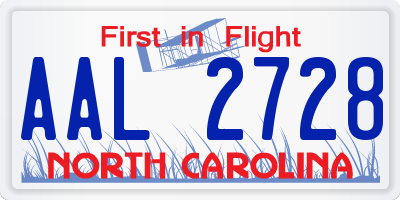 NC license plate AAL2728