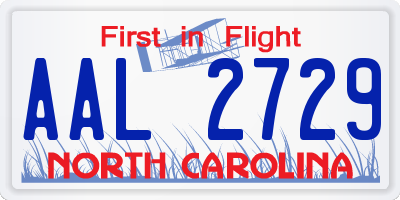 NC license plate AAL2729