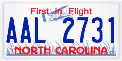 NC license plate AAL2731