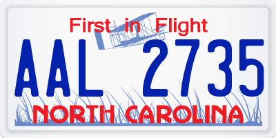 NC license plate AAL2735