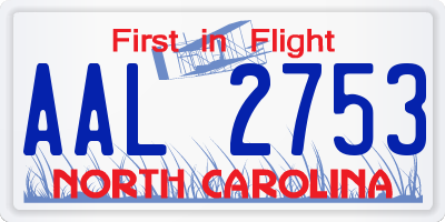 NC license plate AAL2753