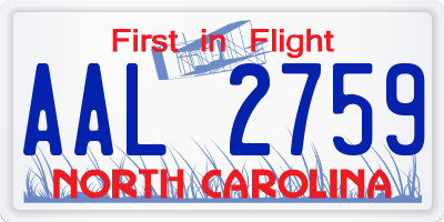 NC license plate AAL2759