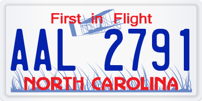 NC license plate AAL2791