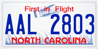 NC license plate AAL2803