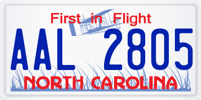 NC license plate AAL2805